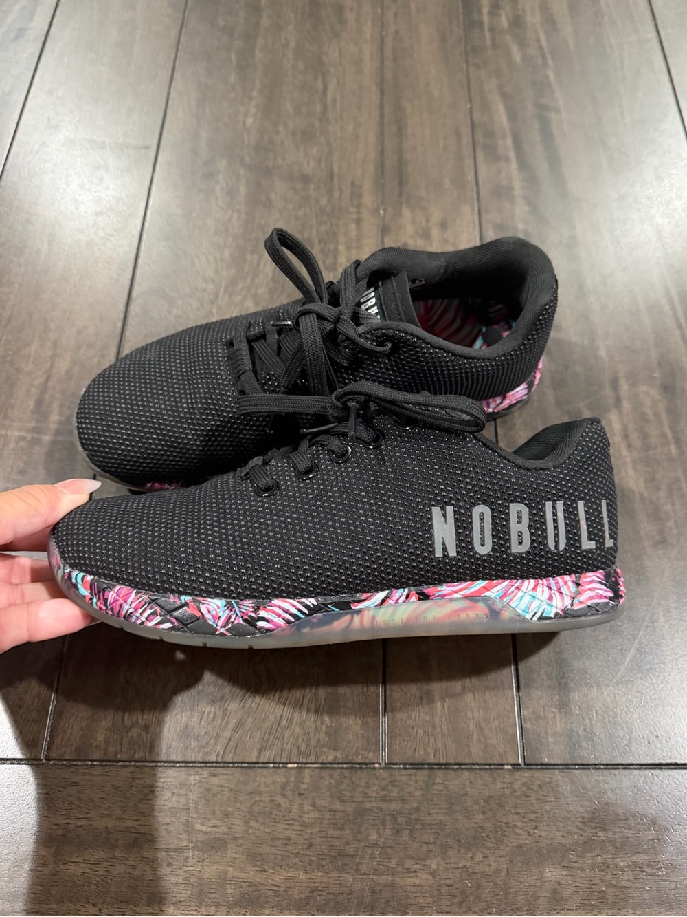 NOBULL Black Knit Trainers with Multicolor Floral Midsole - Picture 7 of 12